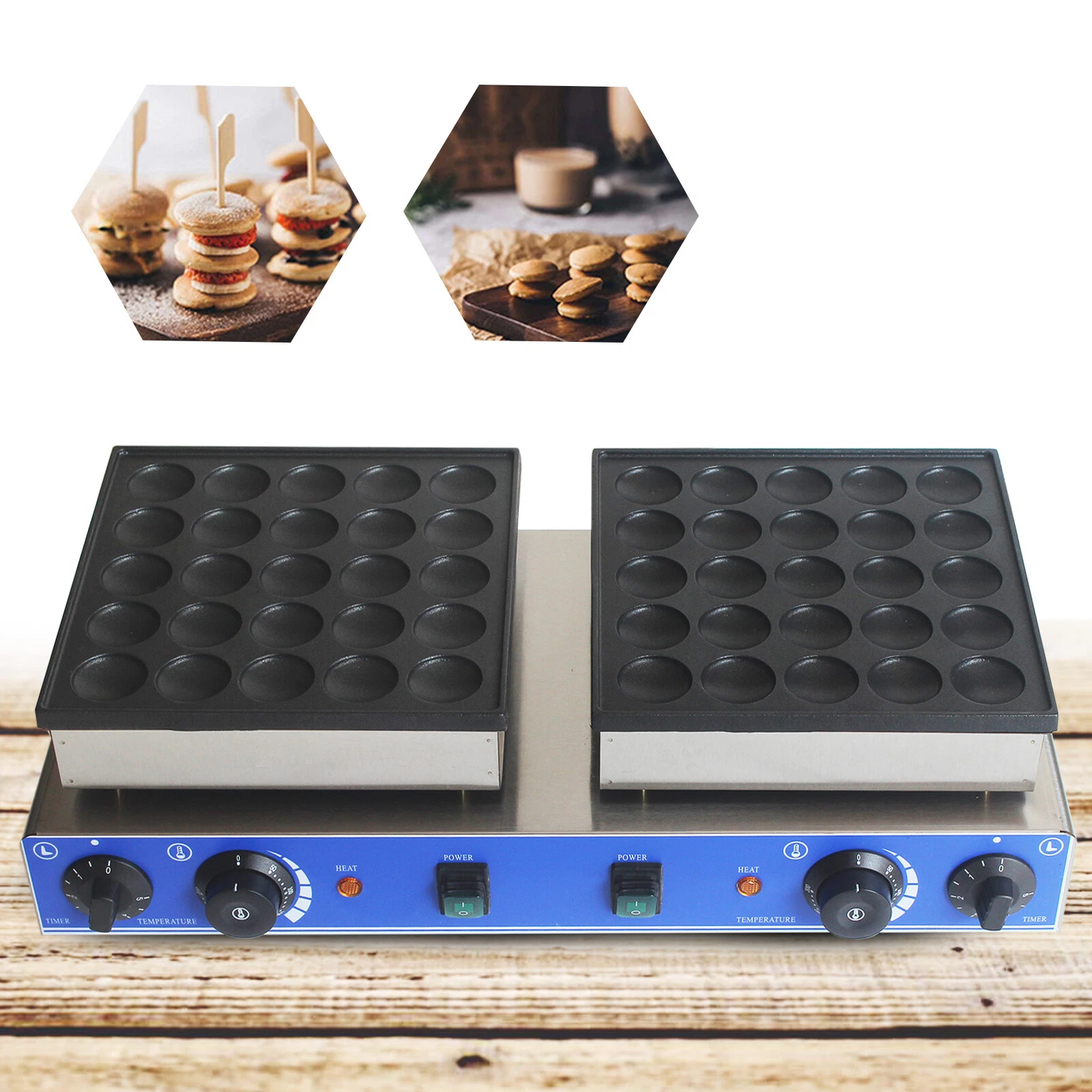 Commercial Nonstick Electric Dutch Poffertjes 50pc Pancake Maker Muffin Baker