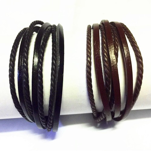 Mens Leather Braided Surfer Wristband Bracelet Tiger Eyes Beaded Bangle Gift New - Picture 14 of 30