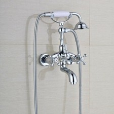 Polished Chrome Bathtub Clawfoot Faucet Mixer Tap Telephone Handheld Shower