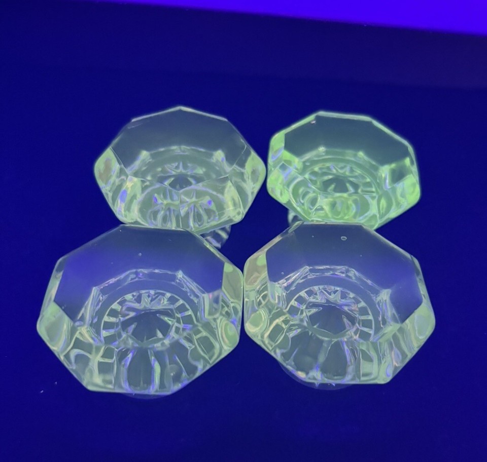 4 Antique 8 Point Uranium Glass Door Knob Knobs Closet Door Victorian 1