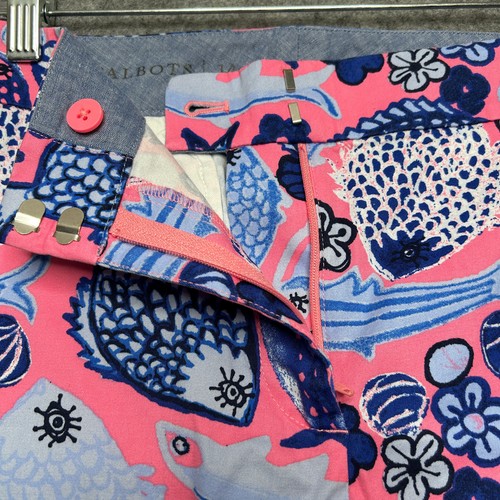 Talbots Shorts Womens 14 Petite Pink Blue Fish Scallop Beachy Nautical Vacay Fun - Picture 3 of 12