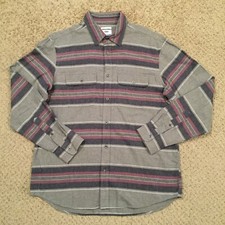 Old Navy Shirt Mens Large Gray Striped Reg Fit Flannel Long Sleeve Button Up