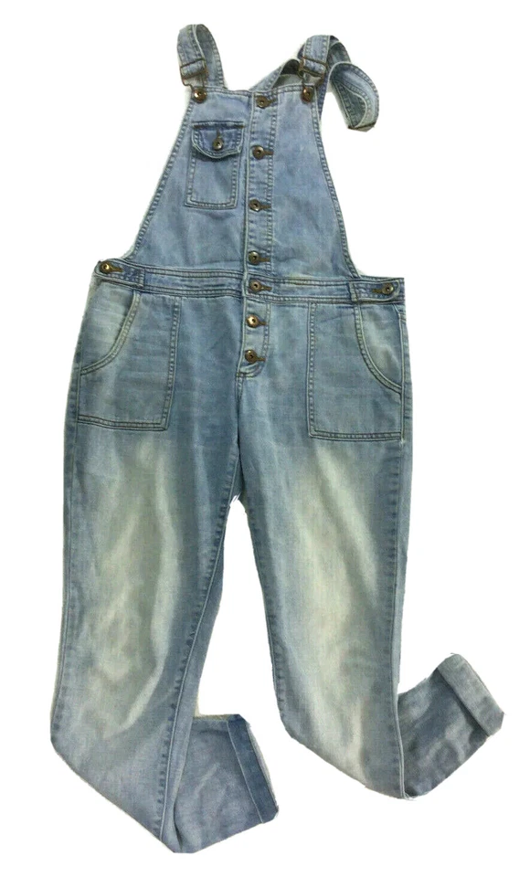 Синий джинсовый цельный комбинезон приталенный регулируемый ремень женский размер 28 - Изображение 2 из 4