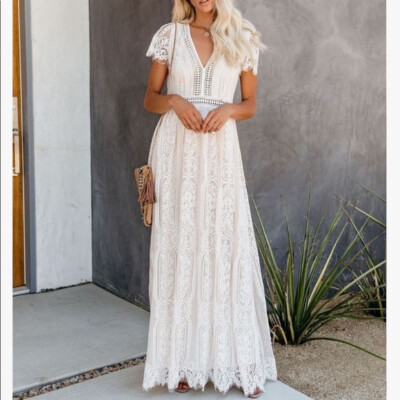 Aakaa Fill Your Heart Lace Maxi Dress Small White Cream Underlay Wedding  Bridal | eBay