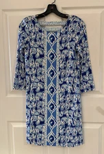Lilly Pulitzer Blue/White Ophelia Swing Dress Get Trunky Print Size XS