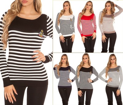 KouCla Pullover Knit Sweater in Marine Look Striped