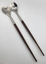 1960s Vintage MCM Danish Teak and Stainless Steel Salad Servers
