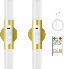 LED Wall Lights Motion Sensor Remote Dimmable Rechargeable Gold 2 Pack