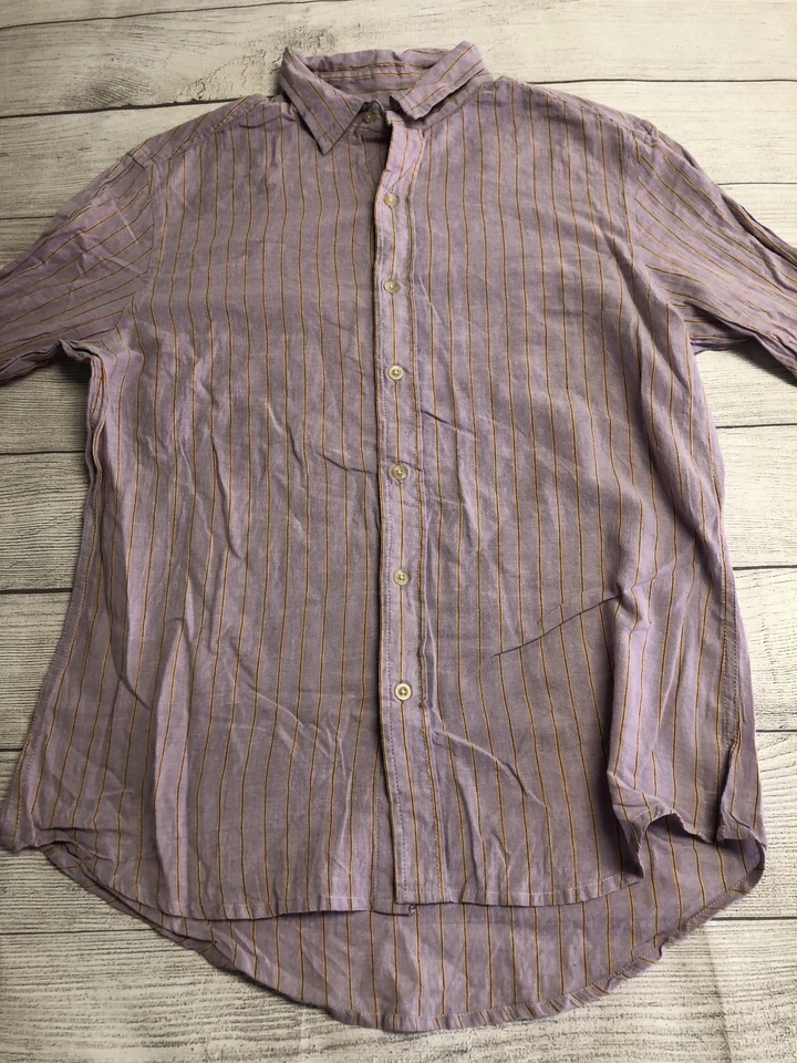 Camisa BDG Para Hombres Mediana Púrpura Amarilla Rayas Abotonada Manga Larga Informal Top Foto 2 de 4