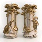 Royal Dux Porcelain Figural Vases A Nouveau/Victorian Childs Foliage 11.5"