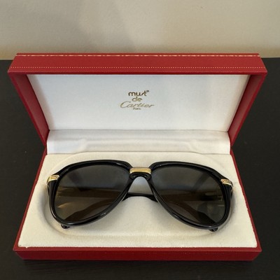 Vintage Cartier Vitesse Sunglasses 58mm Black 24K Gold Plated 18K