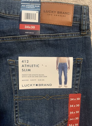 Pantalones de mezclilla elásticos 2 vías ajustados atléticos Lucky Brand para hombre 412 34x30 azul 34W x 30L - Imagen 12 de 17