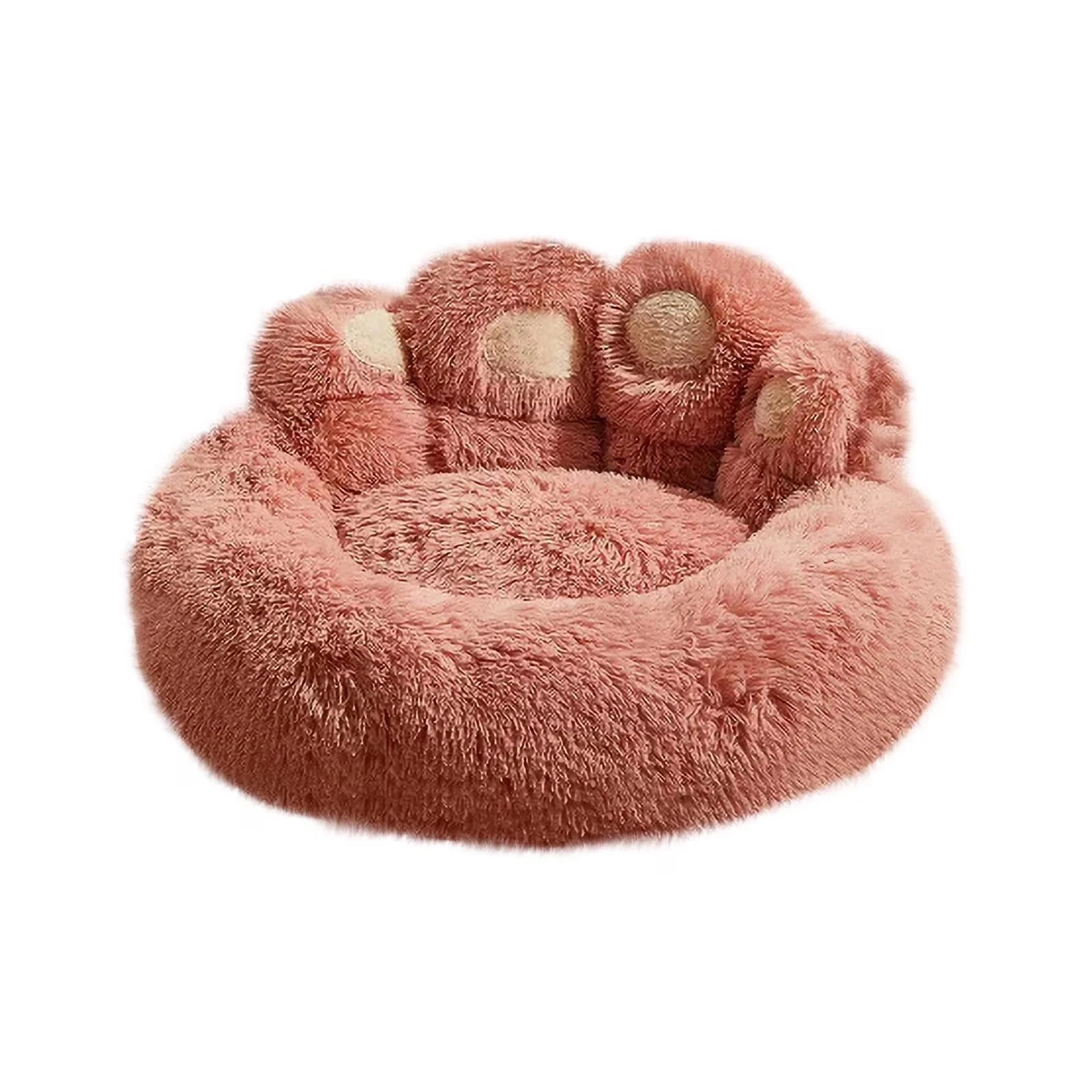 Paw Shape Calming Pet Bed, Medium Plush Faux Fur Donut Bed for Dogs & Cats