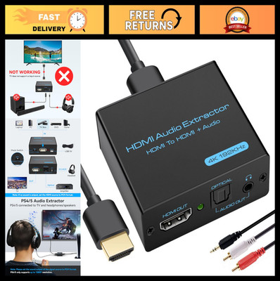 4K HDMI Audio Extractor Splitter Converter - Optical & 3.5mm AUX, HDCP, DTS 5.1