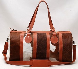 100% Natural COWHIDE Duffel Bag Hair On Leather TRAVEL Bag Luggage Bag SA 17