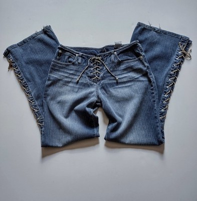 Vtg Y2K Mudd Lace Up Western Hippie Corset Low Rise Indie Sleaze Festival Jeans