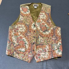 Vintage Tapestry Vest Womens L Green Paisley Woven Core Cottage Art Grandma 90s