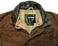HOT Men's BARBOUR @ BUSHMAN PARKA LEATHER Collar Trim LINED BROWN WAXED Jacket M