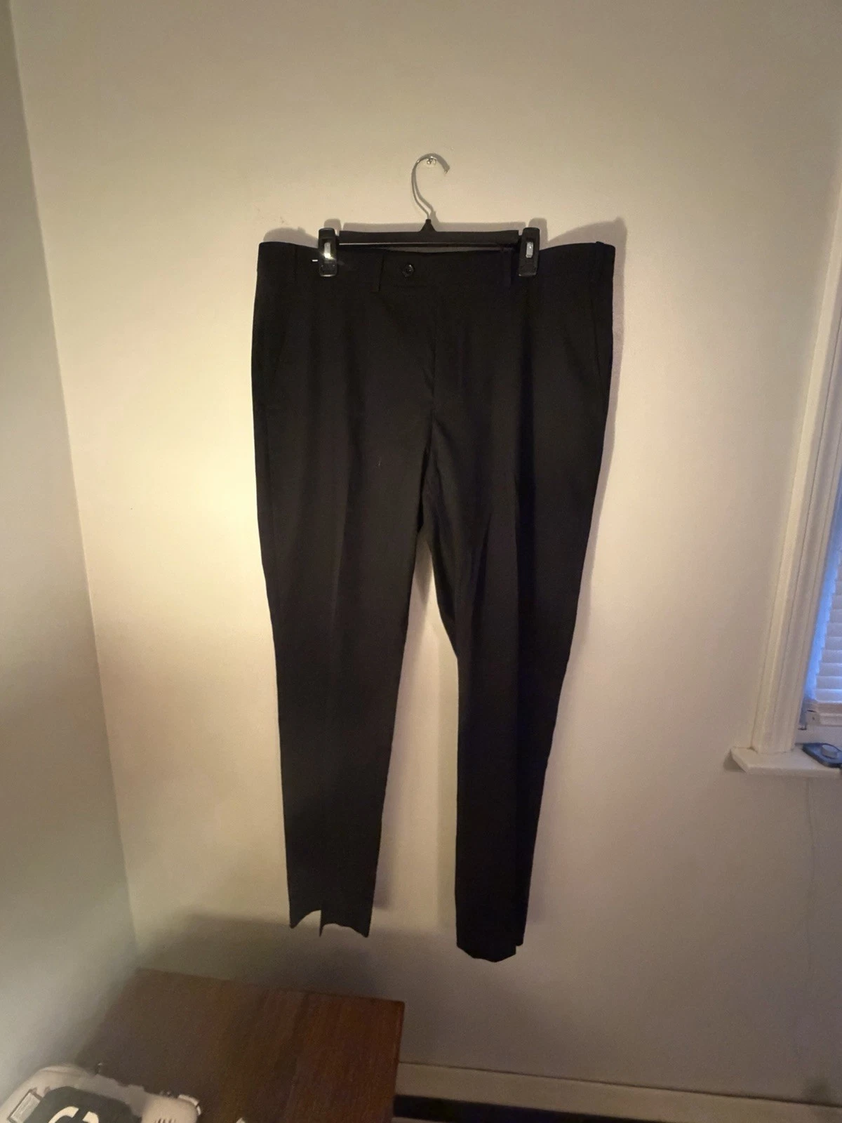 Alfani Slim Fit Flat Front Dress Pants Black 38W Stretch Travel Friendly