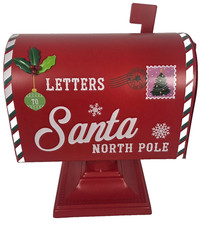 Letters to Santa North Pole Mailbox Christmas Decor Red Metal 10 Inch Tabletop