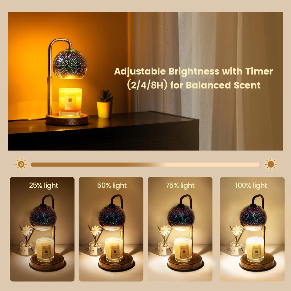 Lámpara Calentador de Velas con Temporizador, Globo de Vidrio 3D, Base Antigua, Altura Regulable... Foto 3 de 4