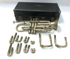 Vintage 1920s Frank Holton Cornet Silver-Plated Original Case Mouthpiece