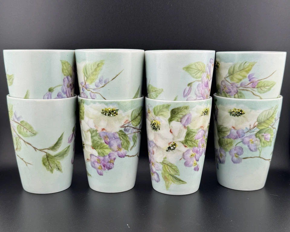 W.G. Jarra pintada a mano con 8 vasos firmada por Eva C. Murray & Co. Limoges Foto 3 de 4