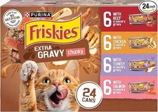 Purina Friskies Extra Gravy Chunky Wet Cat Food Variety Pack 5.5 oz Cans 24 Pack