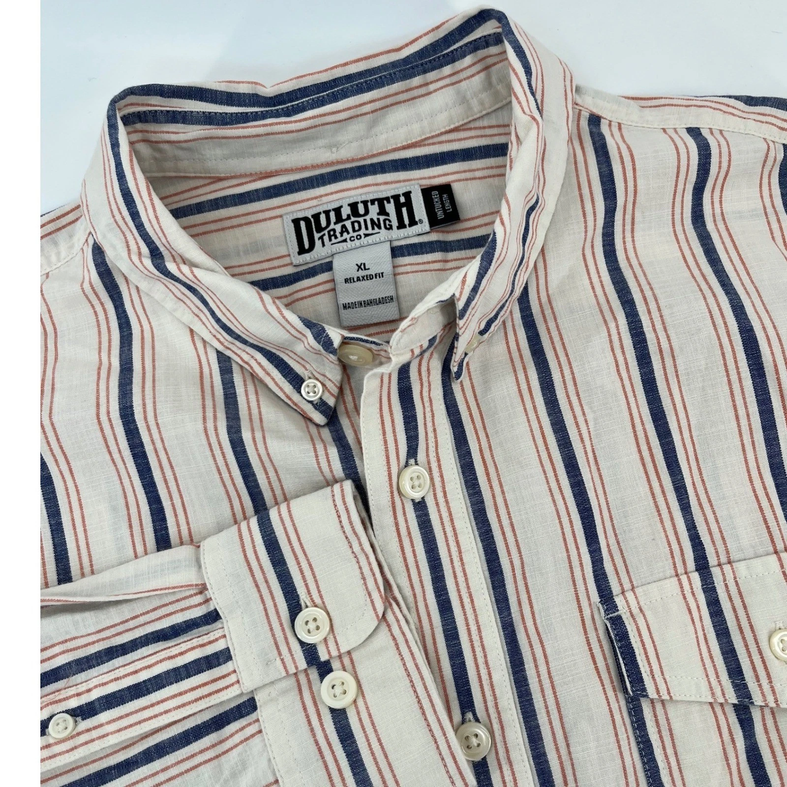 Duluth Trading Co Button Down Shirt Men XL Cream Striped Long Sleeve Relaxed Fit
Opens in a new wind