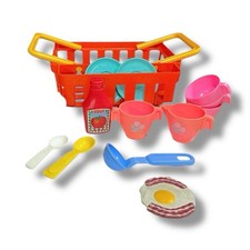 Vtg Fisher-Price Kitchen Pretend Play Plates Cream Sugar Cups Lot Basket