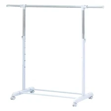 Mainstays Adjustable Rolling Garment Rack Metal Chrome, White, 84-121Wx44Dx123.5