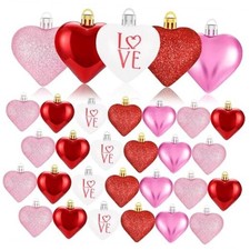 Valentines Day Decor Heart Ornaments for Christmas Tree Decorations Set of Red