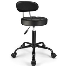 PU Leather Rolling Stool with Back Support Height Adjustable Swivel Stool Cha...