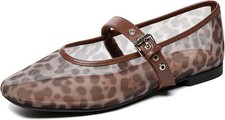 Mesh Ballet Flats for Women Square Toe Mary Jane Flats Ballerina Shoes