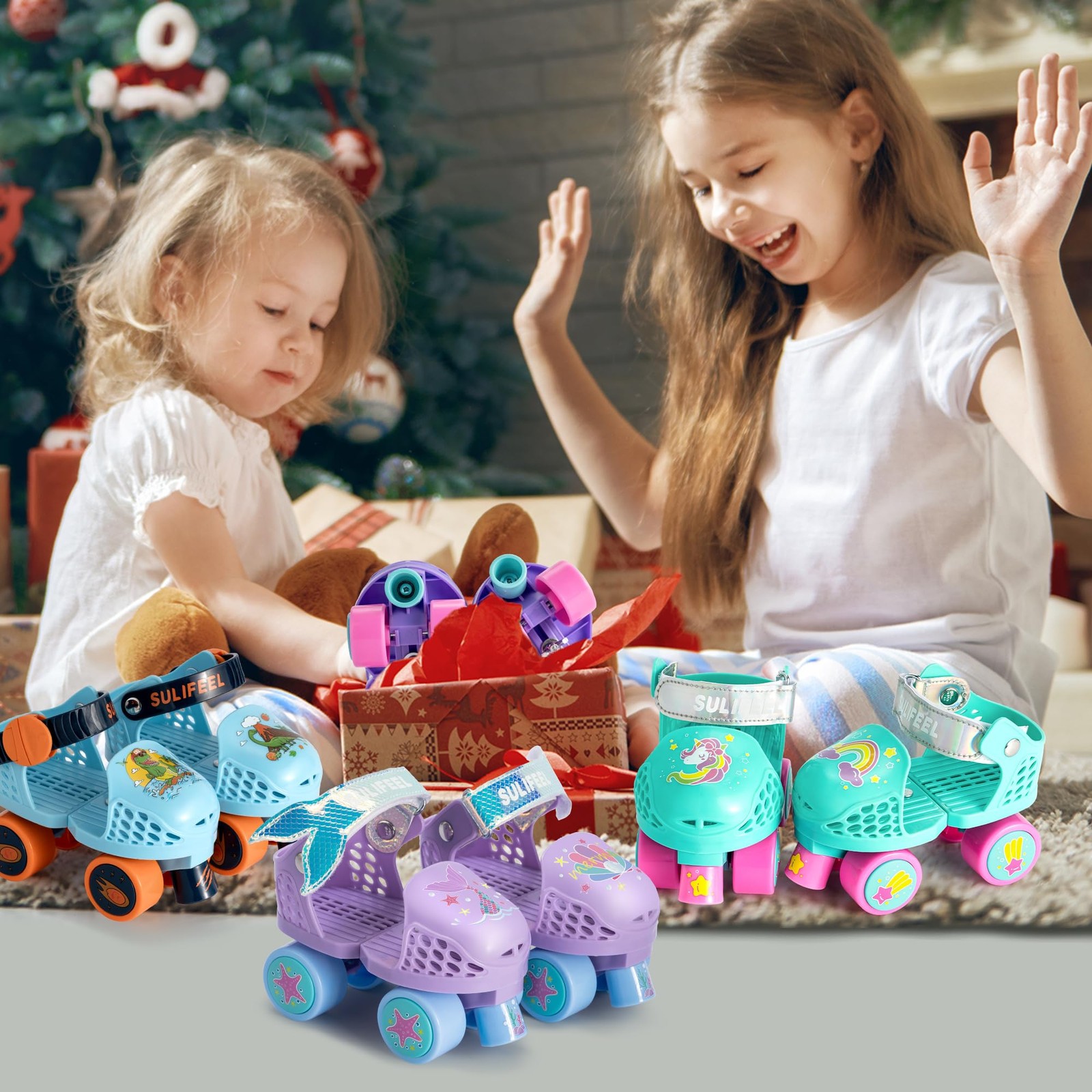 SULIFEEL Kids Adjustable Quad Roller Skates,Toddler Beginner Roller Skates fo...