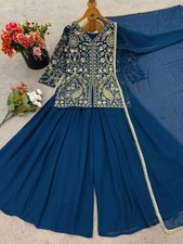 Traditional Wear Blue Heavy Georgette Top Palazzo With Dupatta For Festival