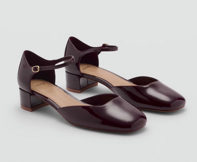 NEW MANGO MNG BURGUNDY PATENT BLOCK HEEL ANKLE STRAP SHOES SZ 39 US 8.5
