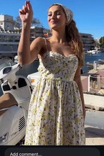 Zara Woman Floral Print Poplin Midi Dress Ecro / Yellow Size L Ref 8156/408