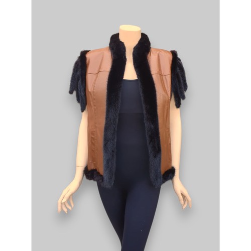 Reversible Dark Mink & Leather Vest -Medium - Picture 2 of 13
