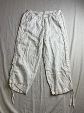 Chicos Cropped Pants White Womens Size 2 Coastal Boho Linen Lagenlook Pull On