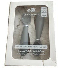 ezpz Mini Utensils - 12 Months+ (Fork & Spoon in Gray) - 100%BPA Free