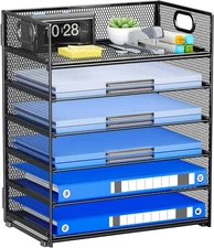 6-Tier Paper Organizer for Desk with Handle, Heavy Duty Metal File Organizer | S