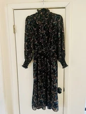 Melloday Prairie Victorian Fairygoth Edwardian Chiffon High Neck Midi Dress