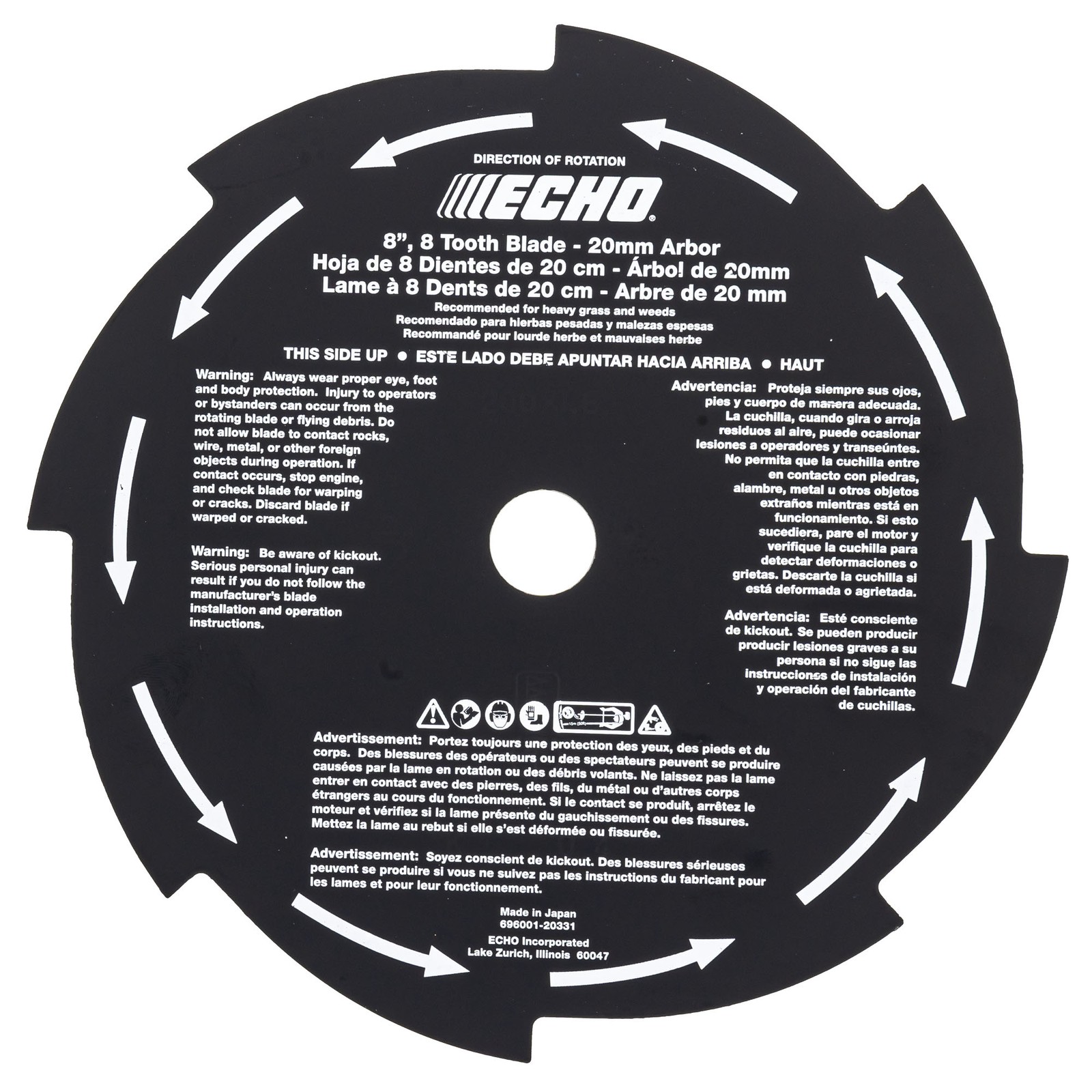 Echo 69600120331 8" 8-Tooth Brush Blade 20MM A SRM Trimmers and Brushcutters