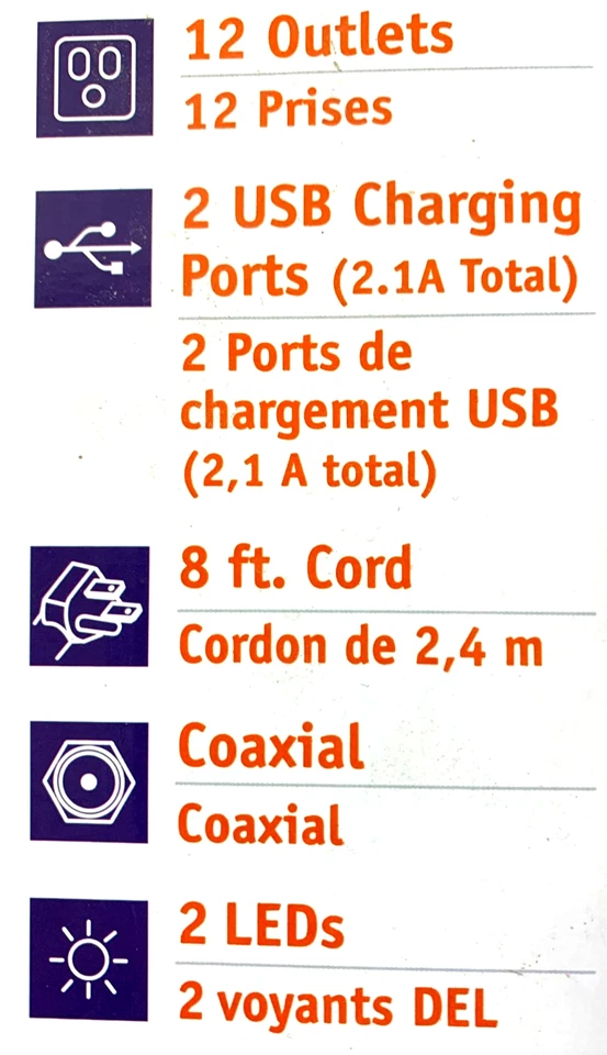 TRIP LITE Surge Power Strip 12 Outlets, 2 USB Charging Ports Tel/Modem/Coax - Image 2 of 4