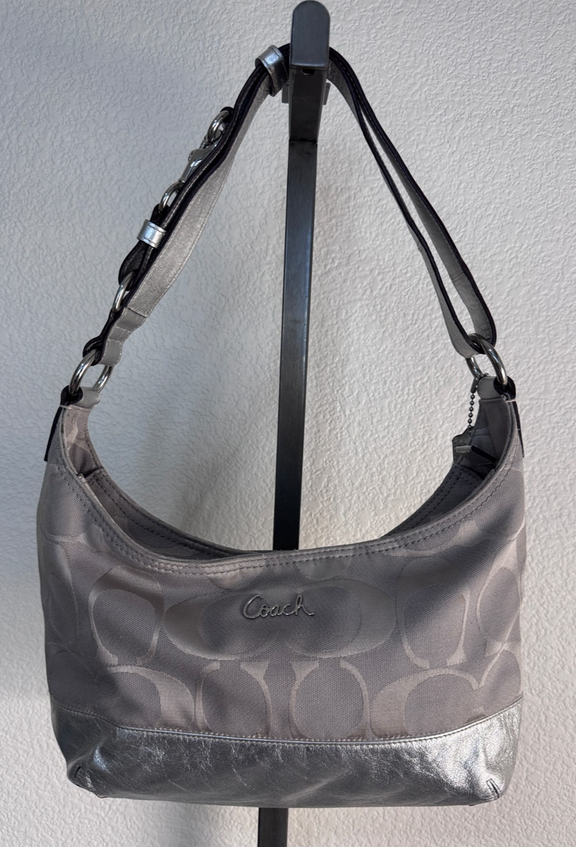 Coach F17491 Gray Silver Trim Signature Shoulder Handbag | eBay