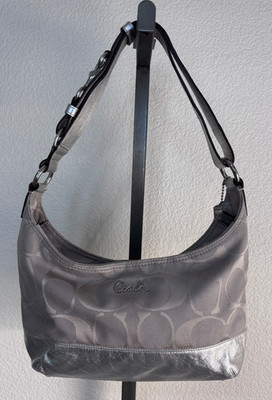 Coach F17491 Gray Silver Trim Signature Shoulder Handbag | eBay