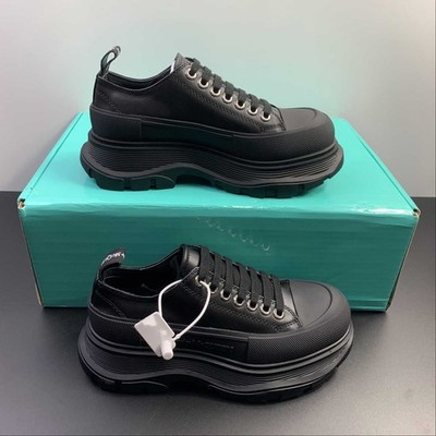Alexander McQueen Tread Slick Black Leather Platform Sneakers Shoes Unisex