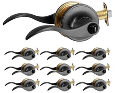 10-Pack Matte Black Privacy Door Levers, Wave Style, Bed/Bath