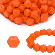 96Pcs Silicone Beads 14mm Hexagon Rubber Focal Beads Bulk, Orange-Red